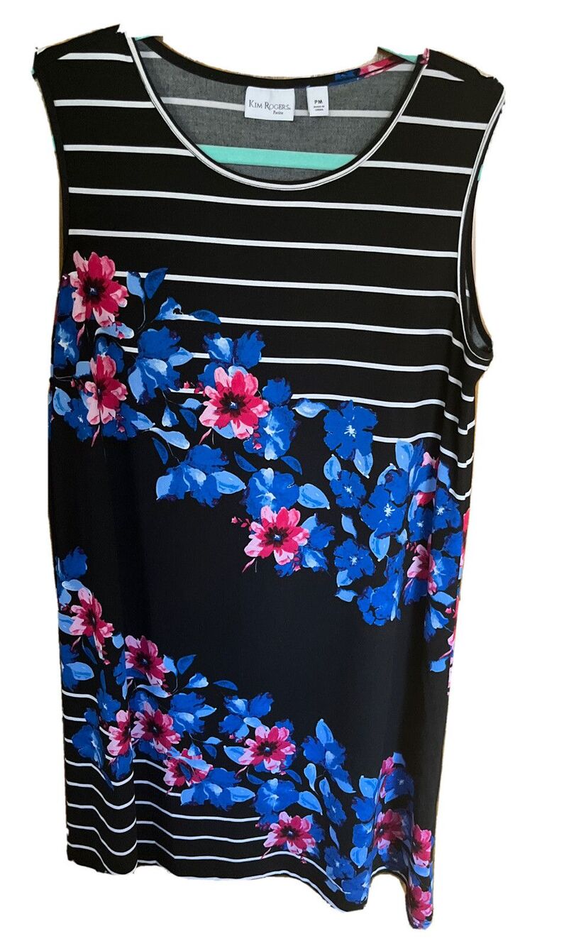 PM Kim Rogers Pettite Women’s Floral Striped A-line Dress Size PM Boho Resort